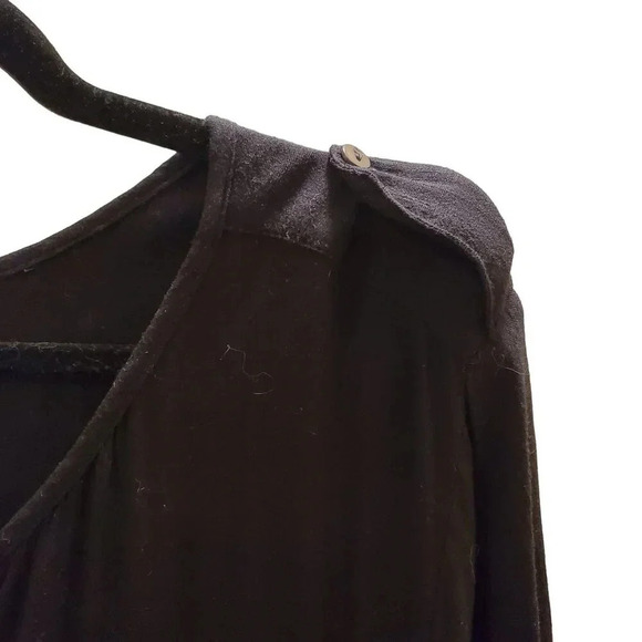 Velvet Black Button Front Hi Low Flowy Tunic Top Mini Dress L - Picture 9 of 16